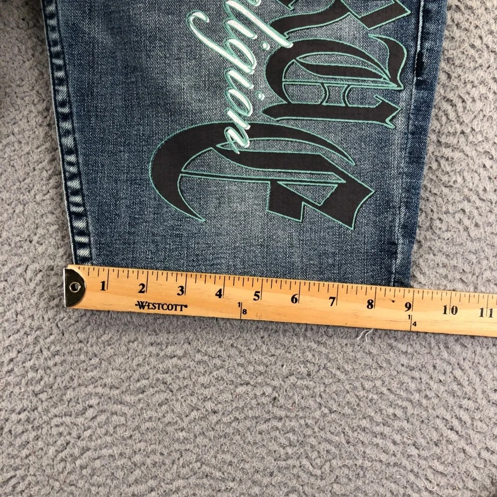 True Religion Shorts Mens 32 Blue Ricky Relaxed Graphic Logo Rah Hem Flap Pocket